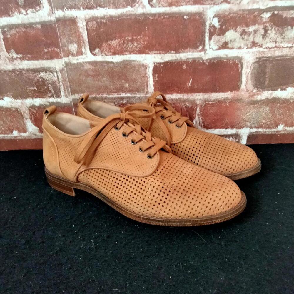 Brioso Fixby Flats Womens Size 8 Tan Peforated Lace Up Derby Leather Shoes